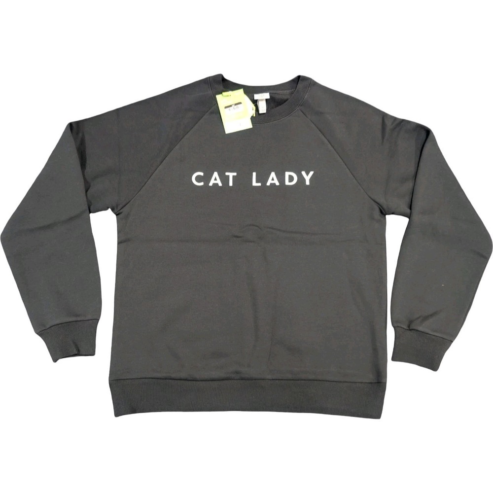 ⭐C7 The Cuddle Collab Women's "Cat Lady" Crewneck Sweatshirt Black Size M